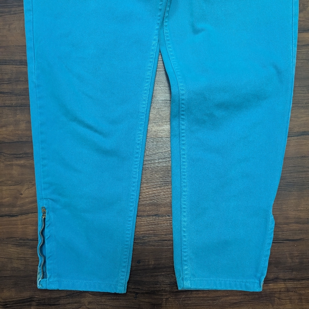 Vtg 80s Guess by Marciano USA ankle zip high-waisted aqua blue crop Mom Jeans - Picture 15 of 15